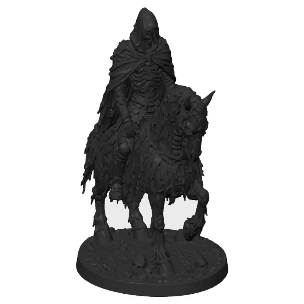 3D Printed Skeleton Undead Knight Statue Gothic Style Plastic Undead Skeleton Rider Horse Figurine Mini with Base