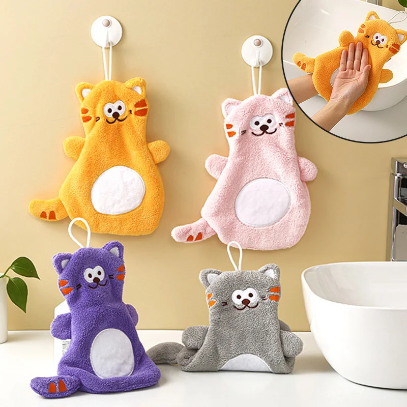 

New Cartoon Cat Children Hand Towel Superfine Fiber Hangable Hand Towel Kitchen Bathroom Hand Towel Home Cleaning Face for Baby