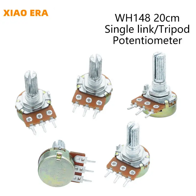 5Pcs WH148 3Pin 20mm 1K 2K 5K 10K 20K 50K 100K 250K 500K 1M Shaft Amplifier Dual Stereo Potentiometer B1K B2K B5K B10K B20K B50K