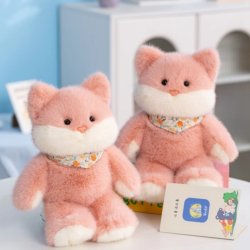 

Original Cartoon Pink Kitten Plush Toys Delicate Handmade Fluffy Scarf Cat Doll Gentle Cuddly Children Appease Doll Nice Gift