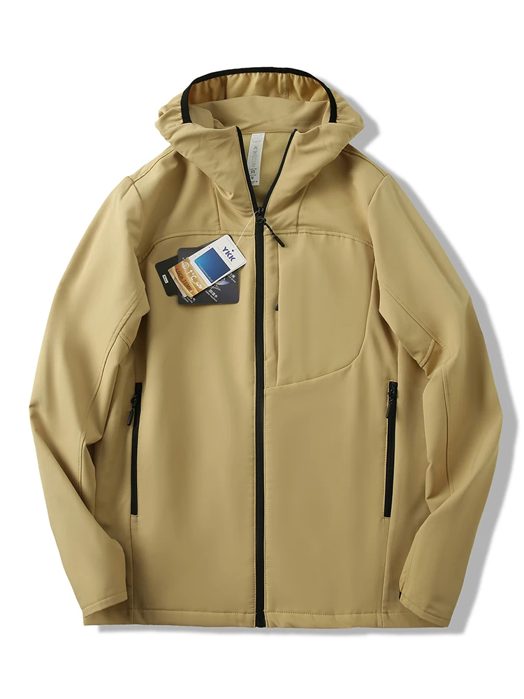 

Men's Outdoor Soft ell Jaet Autumn New Sle Windproof Waterproof Fce Lined Hooded Climbing Coat Casual Faion