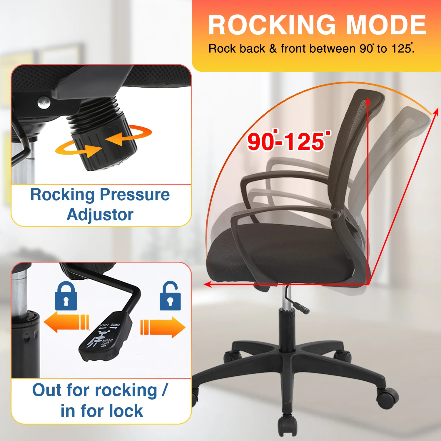 Office Chair Mesh Chair Ergonomic Computer Desk Chair Mid Back Swivel Lumbar Support with Armrest
