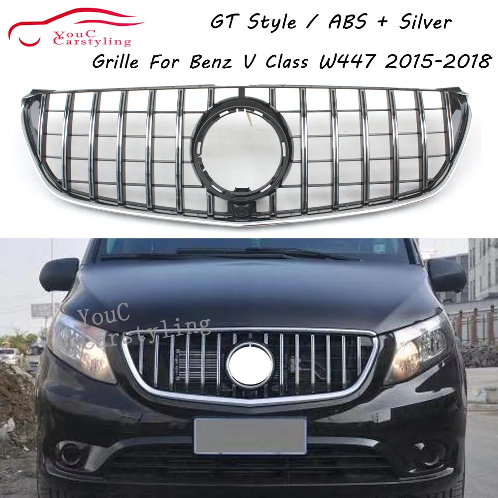 

V260 W447 GT Front Bumper Grille for Mercedes V Class V250 V220 2015 2016 2017 2018 Grill With Camera +Silver