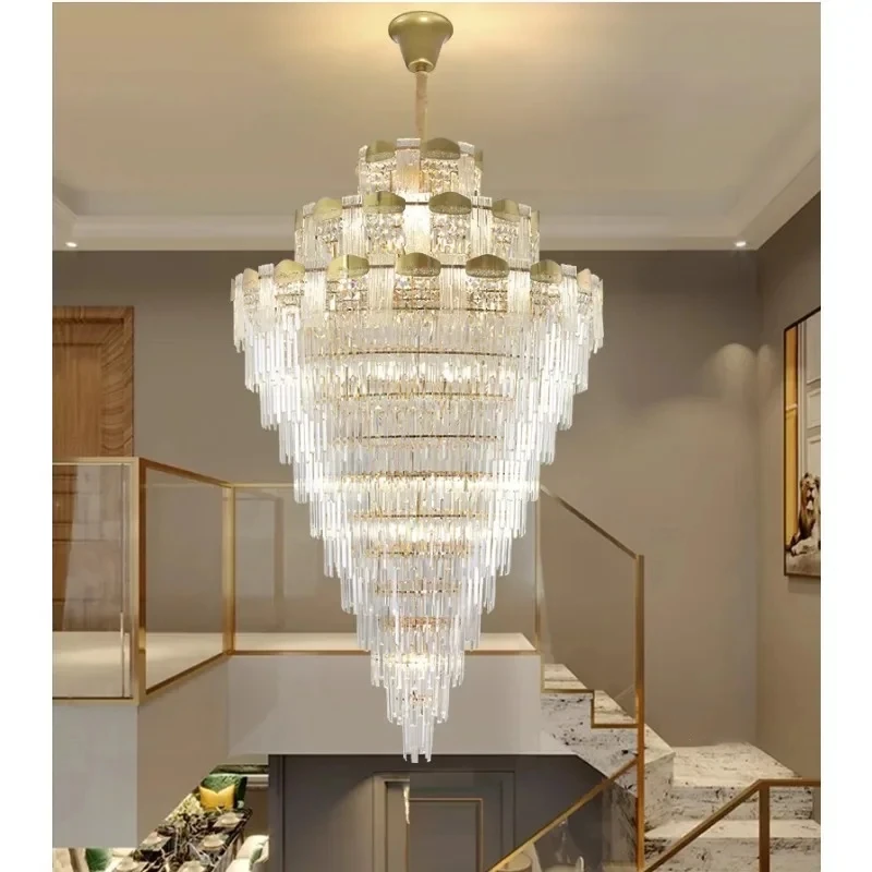 

Modern Duplex Villa Living Room Crystal Chandelier Large LED Crystal Lights Luxury Stairs Hall Ceiling Hanging Lamps Home Decor