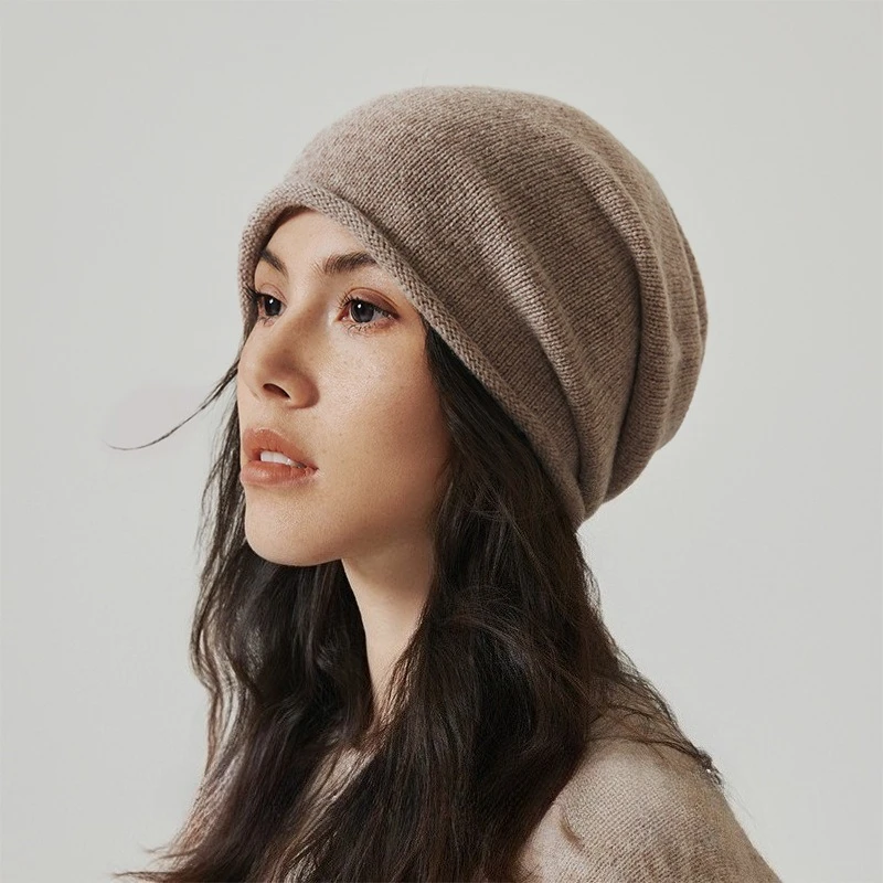 

100% Pure Wool Knitted Women Beanies High-Quality Versatile Solid Warm Trend Hat Classical Simple Wool Slouchy Heap Hats Men Cap