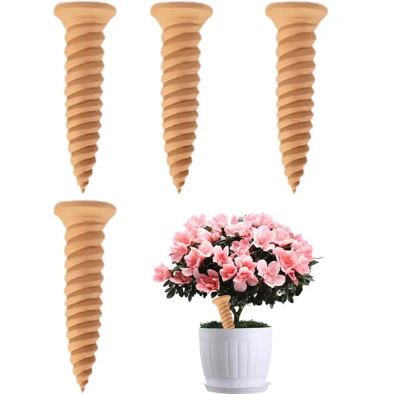 Clay Plant Watering Devices 4X Natural Screw-Shaped Stakes Clay Plant Garden Watering Stakes Auto-Water Irrigation System Easy