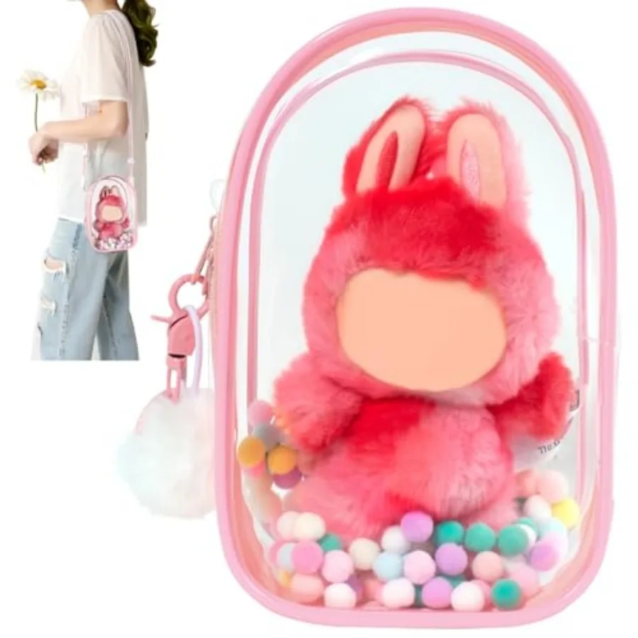 

Clear Figure Display Bag with Keychain for Doll, Protective Case for Plush Doll, Clear Hanging Display Cases, Crossbody Doll St