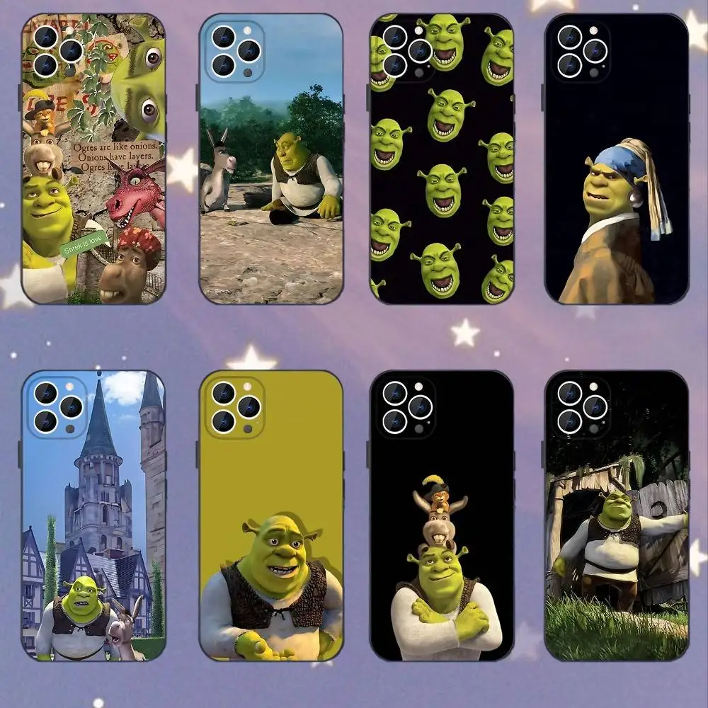 

S-Shrek-s Cartoon Funny Phone Case For iPhone 17,16,15,14,13,12,11,Pro,XS,Max,XR,Plus,E,SE4,Mini Black Soft Cover