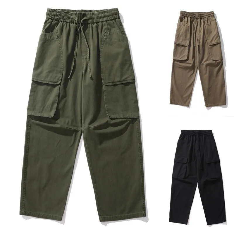 

Брюки из чистого хлопка, плотные, свободные, с широкими штанинами, прямые, повседневные, в стиле американского ретро, рабочая одежда, модные, молодежные, осенние...