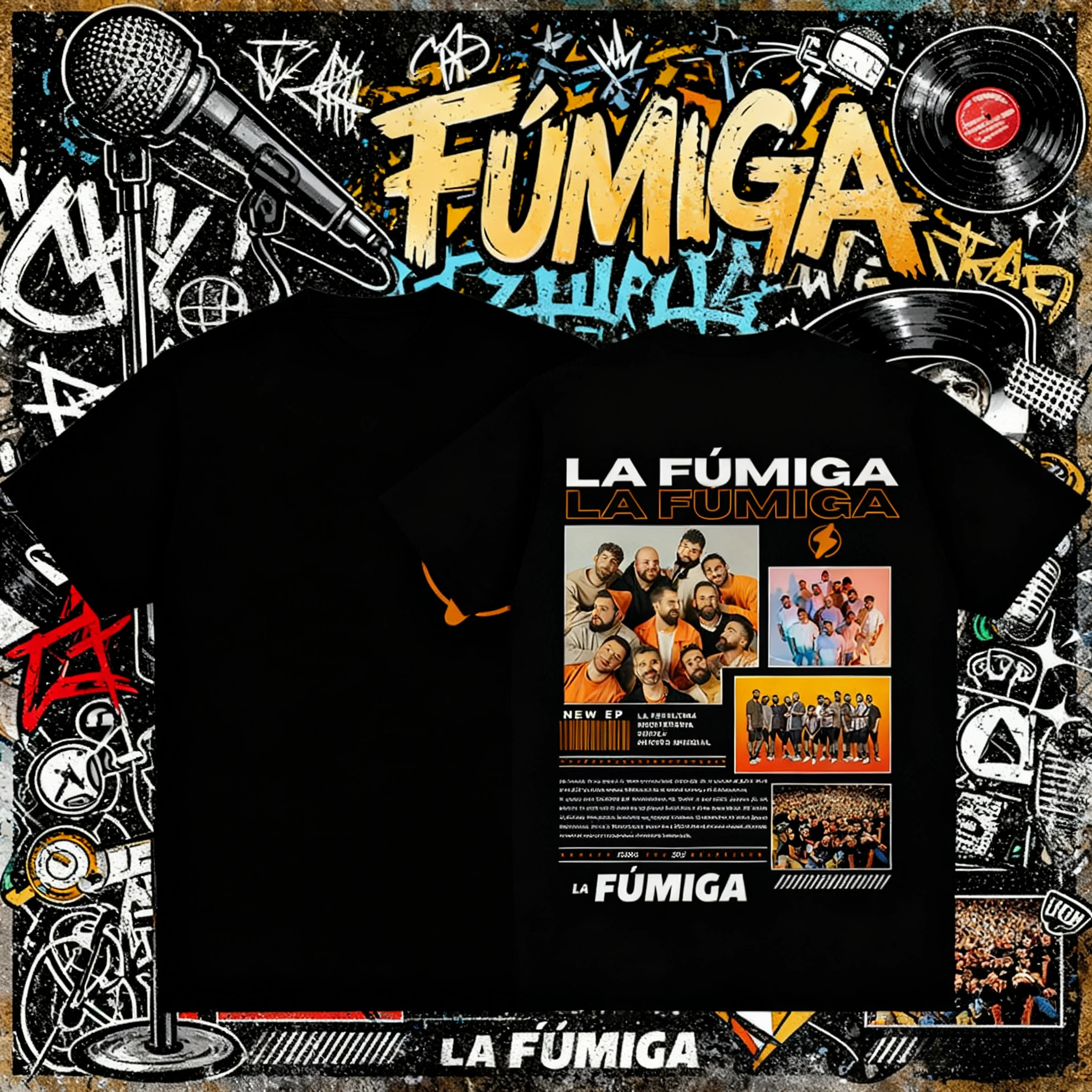 

2025 Summer Rapist Lafumiga Brigade's New Album T-shirt Men's Hip-hop Retro Cotton Short-sleeved Loose Casual Shirt