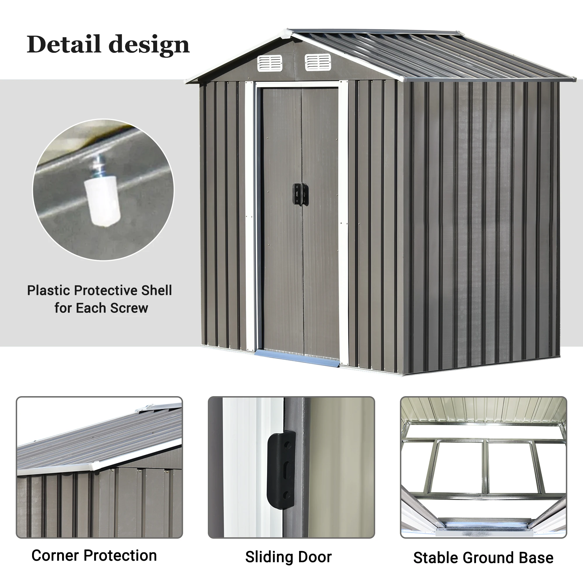 

Patio 6ft x4ft Bike Shed Garden Shed, Metal Storage Shed with Adjustable Shelf and Lockable Door, Tool Cabinet with Vents and Fo