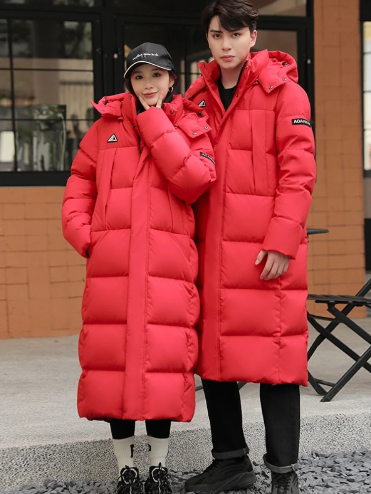 2025 겨울 내한성 다운 재킷 고온 고품질 남녀 공용 롱 두꺼운 따뜻한 패션 브랜드 레드 파카 트렌디