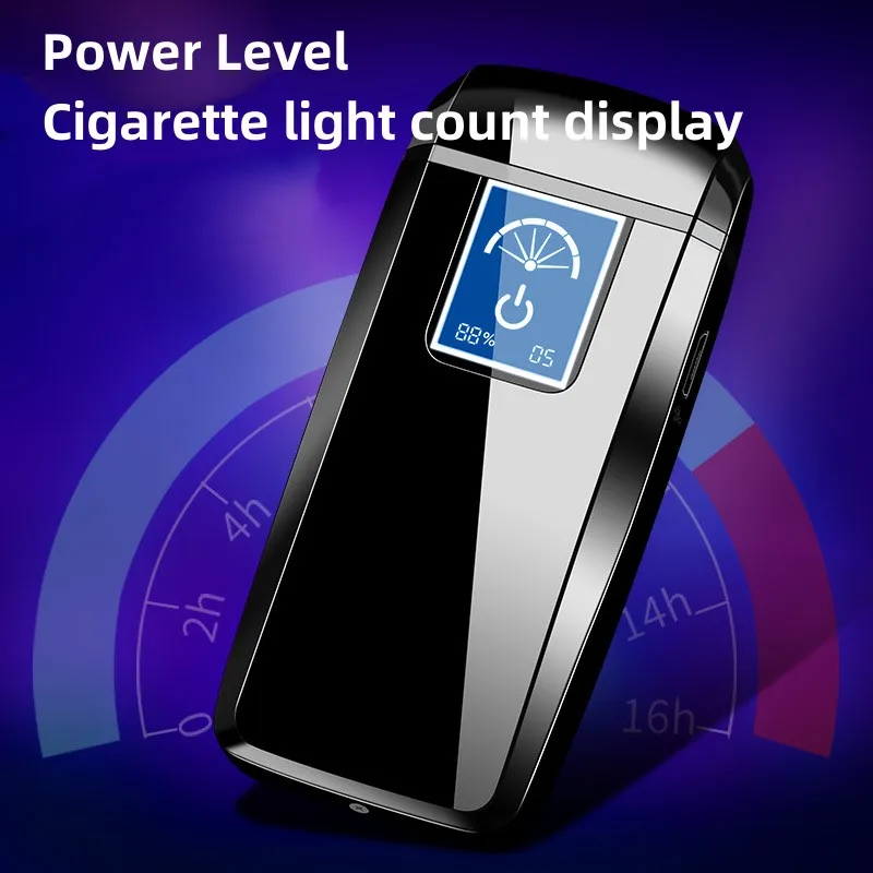 Outdoor Portable Metal Cigarette Lighter, Windproof Cigar Lighter, Double Arc Butane Gas, Men's High-end Gift, Hot Selling, 2023