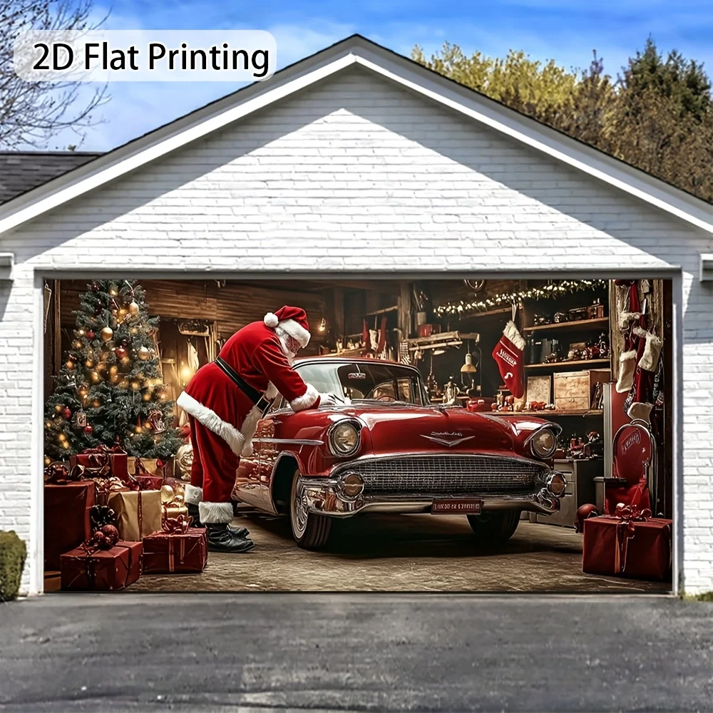 

Плоский 2D-баннер, 2D-плоский, 1 шт. праздничное украшение для гаражных ворот Санта-Клауса - плоская печать 2D, рождественское украшение