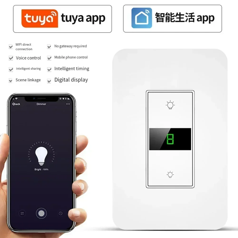 

For WiFi Dimmer Switch US Wall LED Touch Switches Neutral Wire Wire Required APP Voice Control Via For Google Home