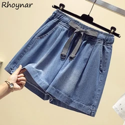 Shorts Women A-line Loose Drawstring Elastic Waist Korean Style Streetswear Summer Wide Leg Stretchy Demin Classic Soft Trousers