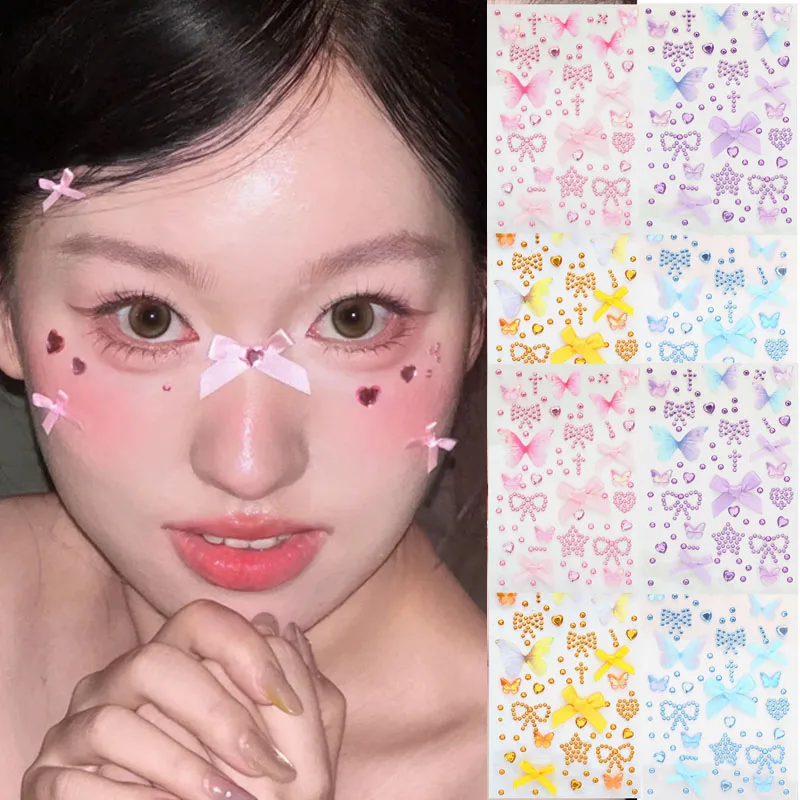 

Лента со стразами и бантом наклейки для лица модная временная татуировка с бабочкой наклейка тени для век украшение тела фестиваль макияж патчи