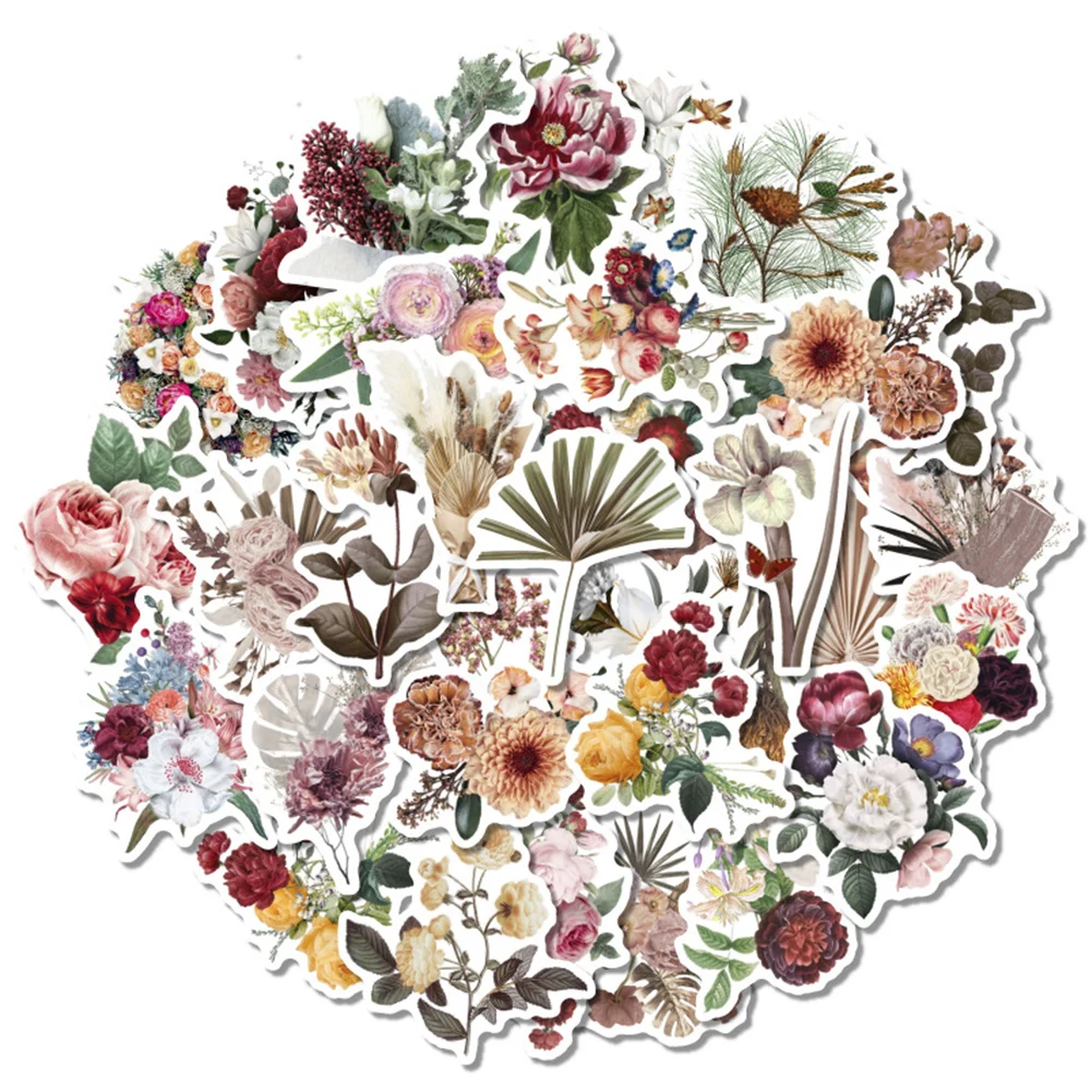 

10/20/40pcs Retro Plant Floral Cartoon Stickers Aesthetic Flower Graffiti Sticker Water Bottle Luggage Phone Vintage Art Decals