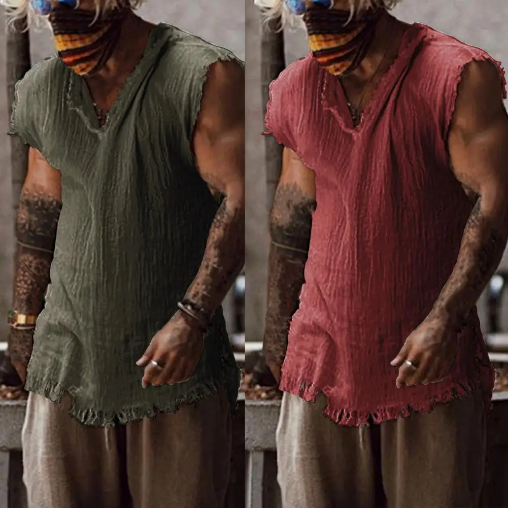 Stylish Men Tank Top  Solid Color Simple Tank Top  Breathable V Neck Summer Vest