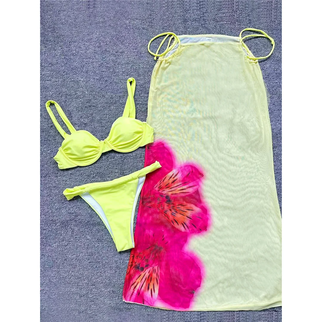 Mit Blumenmuster, Bügel-Bikini, Damen-Badeanzug, zweiteiliges Bikini-Set, geraffter Badeanzug, Badebekleidung, Modell V7877. – Detail 2