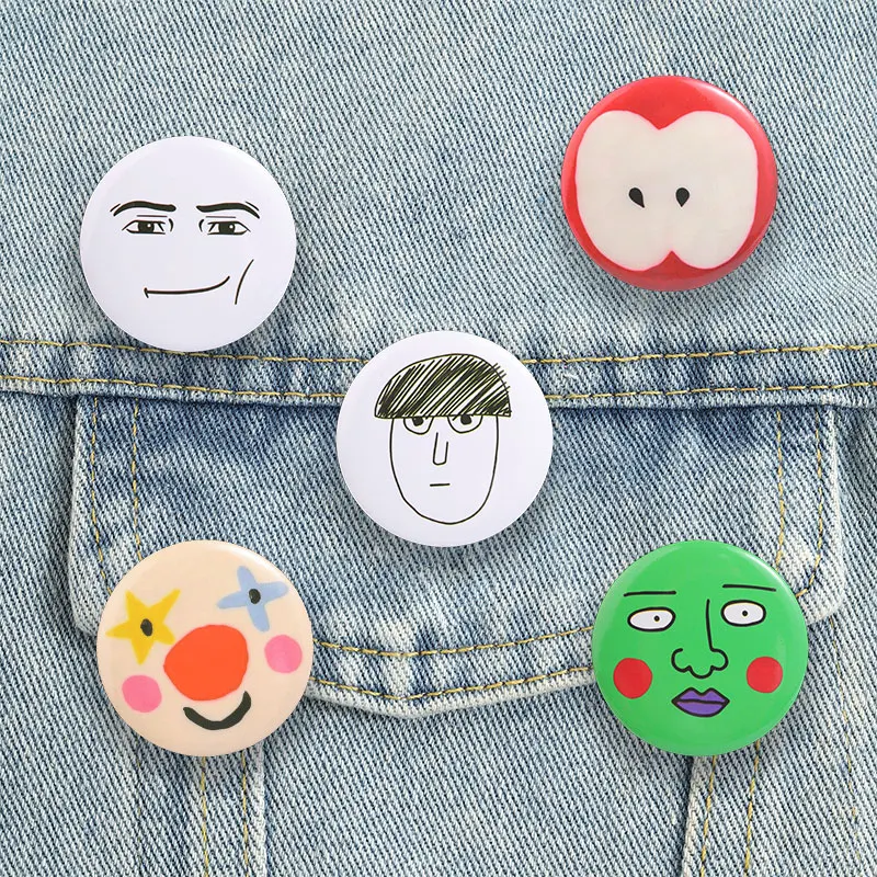 Animal Meme Round Badge Funny Cute Cat Rat Button Pin Goldfish Apple Clown Green Face Tinplate Brooch Accessories Gift