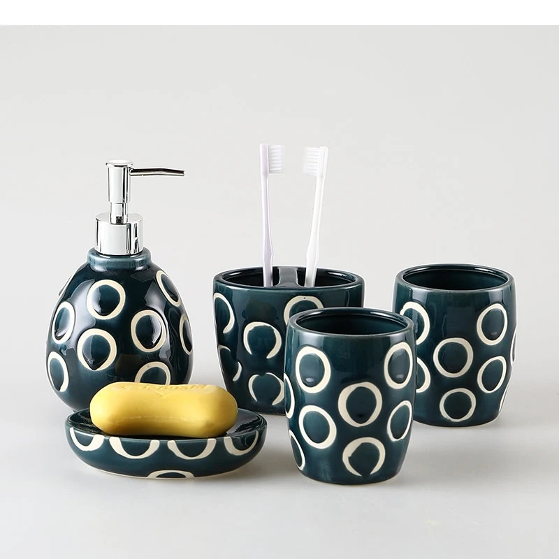 Ceramic Lotion Bottle Simple Mouthwash Cups Home Shampoo Shower Gel Bottles Toothbrush Holder Soap Dish Bathroom Accessories Set