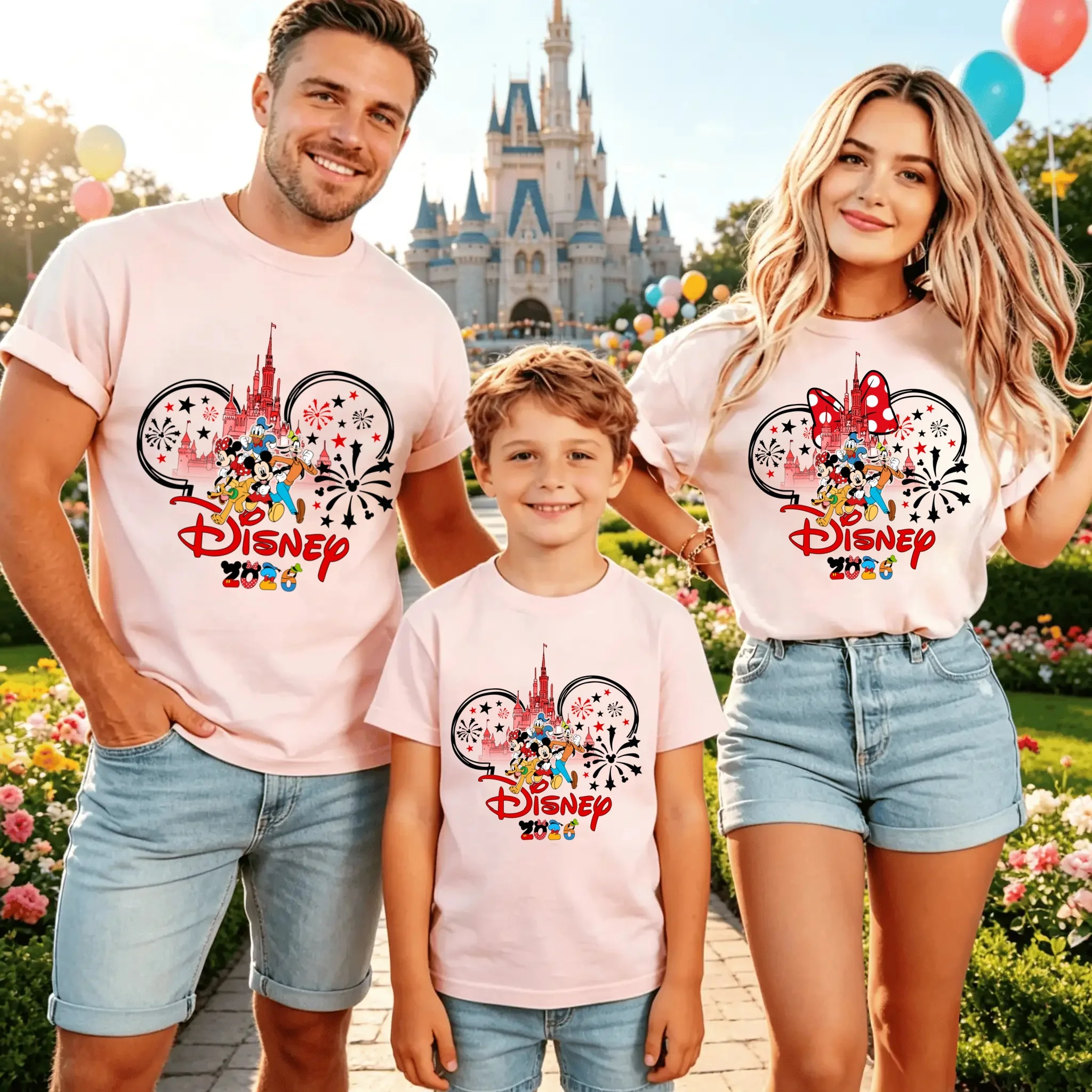 Camiseta gráfica de Disney para padres e hijos, camisa informal holgada de manga corta de algodón a la moda para adultos y niños, verano 2026