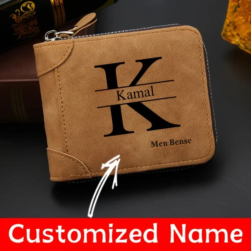 Customized Name Men's Wallet Fashion Frosted Men's Multi-card Slot Coin Purse Simple Gift for Classmates Boyfriend Husband