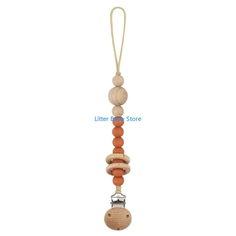 

N80C SOOTHER HOTHER SILICONE BEADS CLIP CLIP ANTO-LOST Деревянное кольцо Жевать игрушечные цепь детская манекен