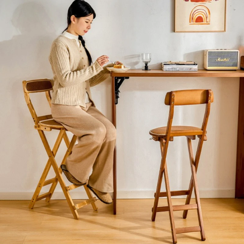 Multi-functional Rattan collapsible bar chair household high stool kitchen bar stool soft bag dining chair