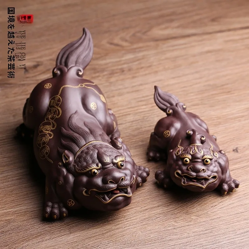 

Оригинальная фигурка ручной работы из фиолетовой глины для чайного столика, привлекающая богатство, фэн-шуй декор для дома