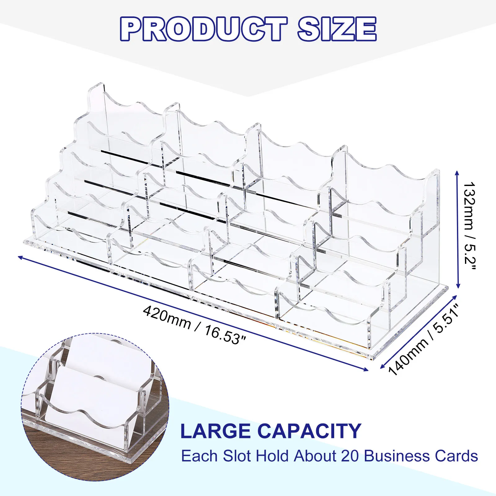 1Pcs Clear Transparent Acrylic Counter Display Stand Office Home Supplies Office Desktop Business Card Holder 16 Pockets Stand