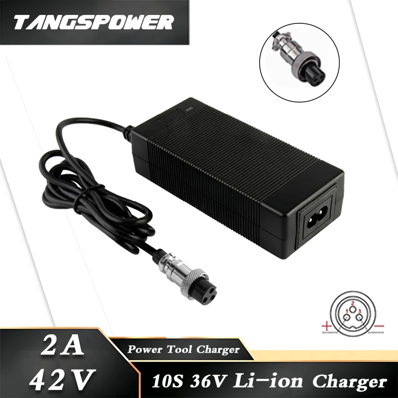 42V 2A Lithium Battery Charger For 36V 10S Li-ion Battery Pack Fast Charging 3Pin-GX16 Connectors Power Tool Charger