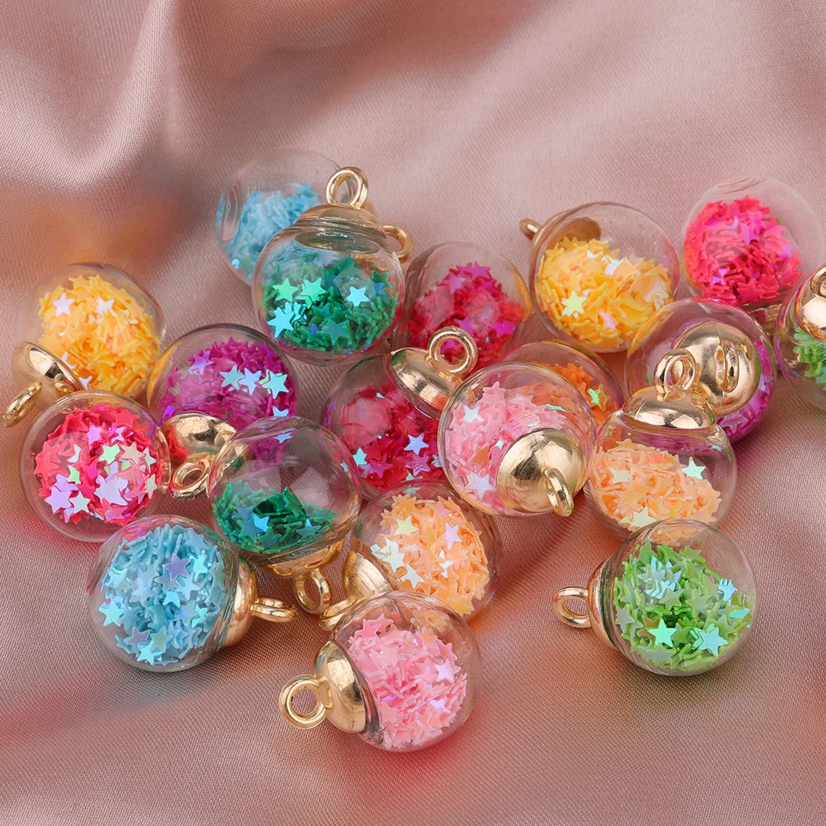 20pcs 22*16 color transparent star glitter crystal glass ball diy handmade studs, earrings and accessories material kit