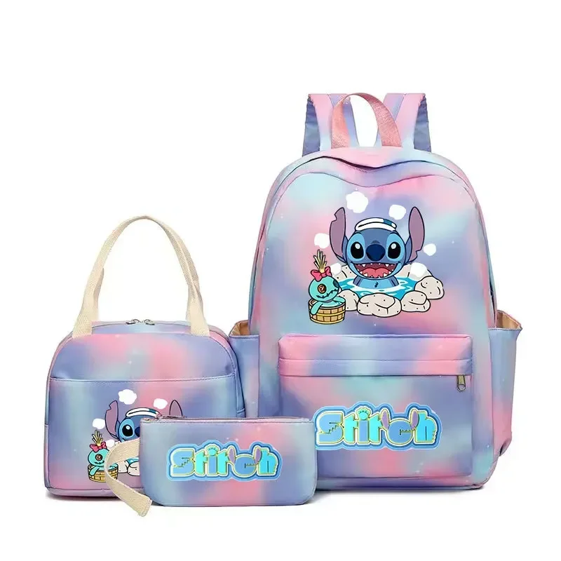 MINISO Disney New Stitch Cute Cartoon Backpack & Shoulder Bag Wite Pencil Case Set Waterproof Large Capacity Students SchoolBag