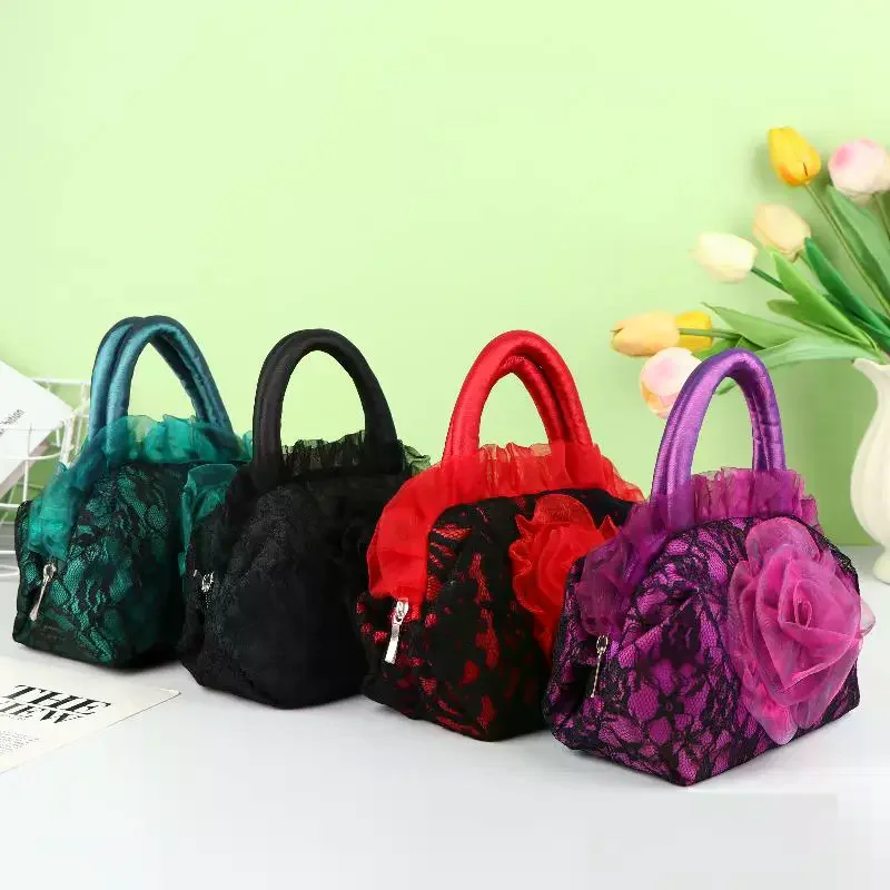 

Timeless Lace Rose Embroidered Handbag, Ladies' Elegant Tote, Evening and Cosmetic Bag, Ideal Festival Present