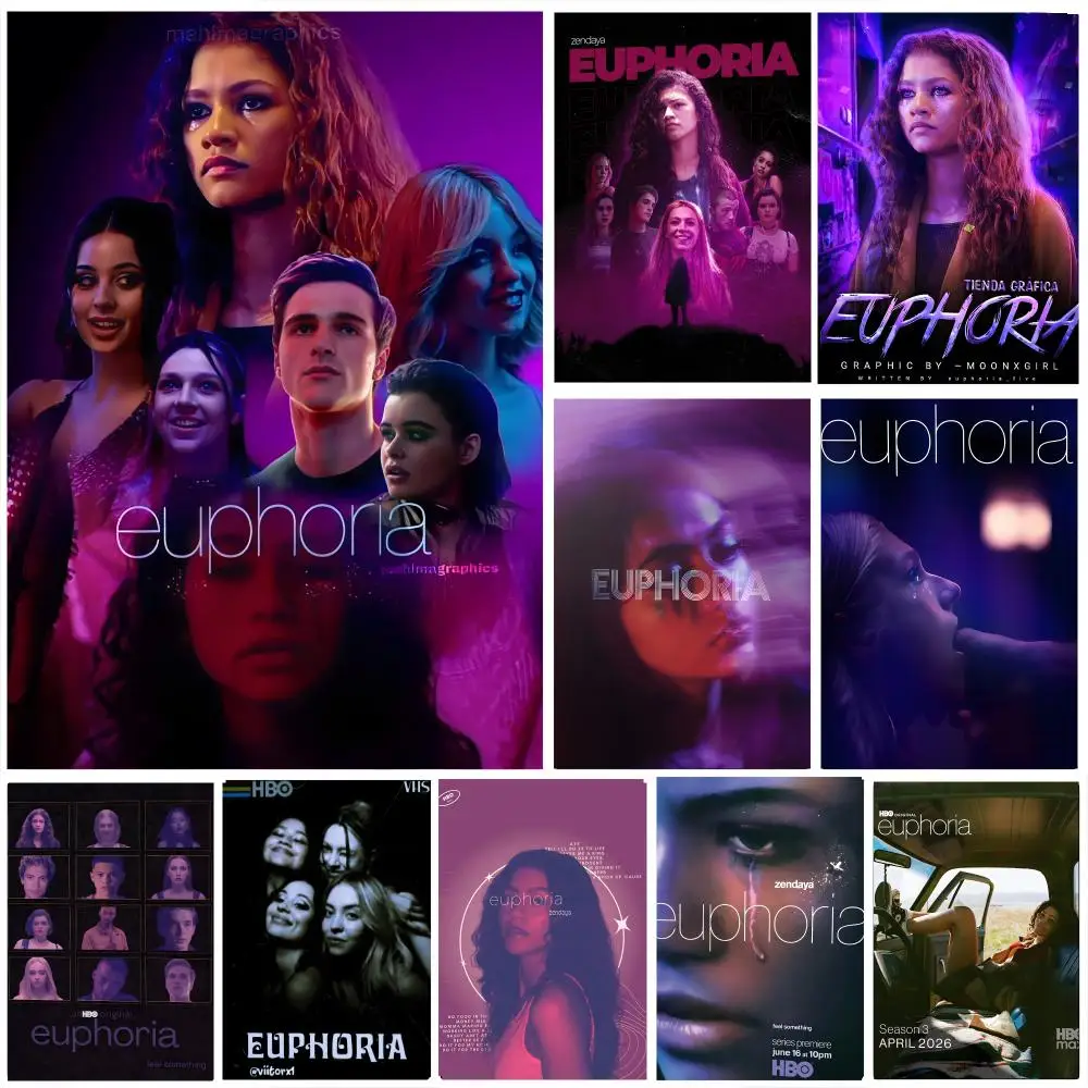 Affiche de la série télévisée Euphoria, autocollant artistique auto-adhésif en papier imperméable, décoration murale pour café, bar, salle