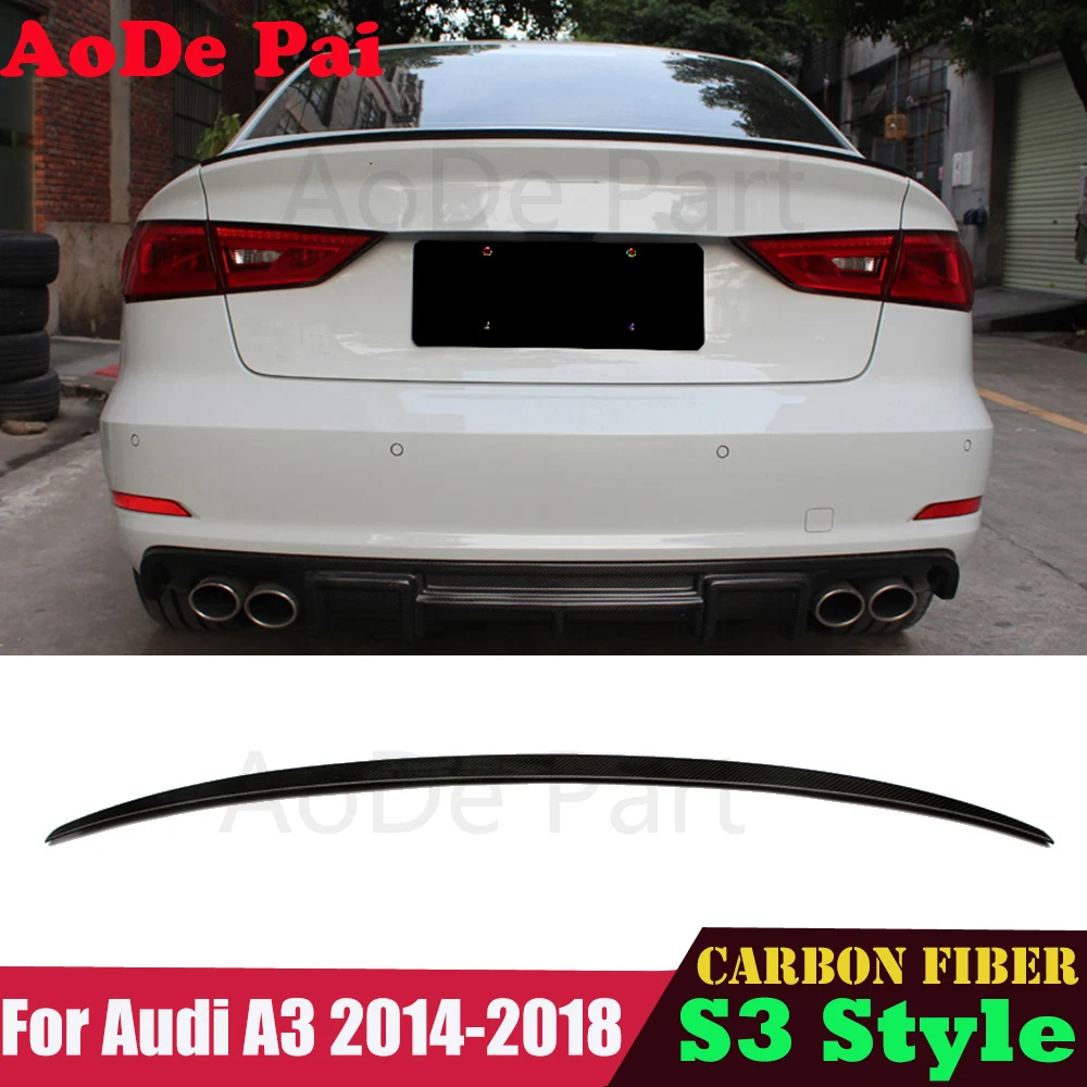 

S3 Style Spoiler For Audi A3 S3 RS3 Sedan 8V 2014 2015 2016 2017 2018 Rear Boot Trunk Lip Wing Real Carbon Fiber