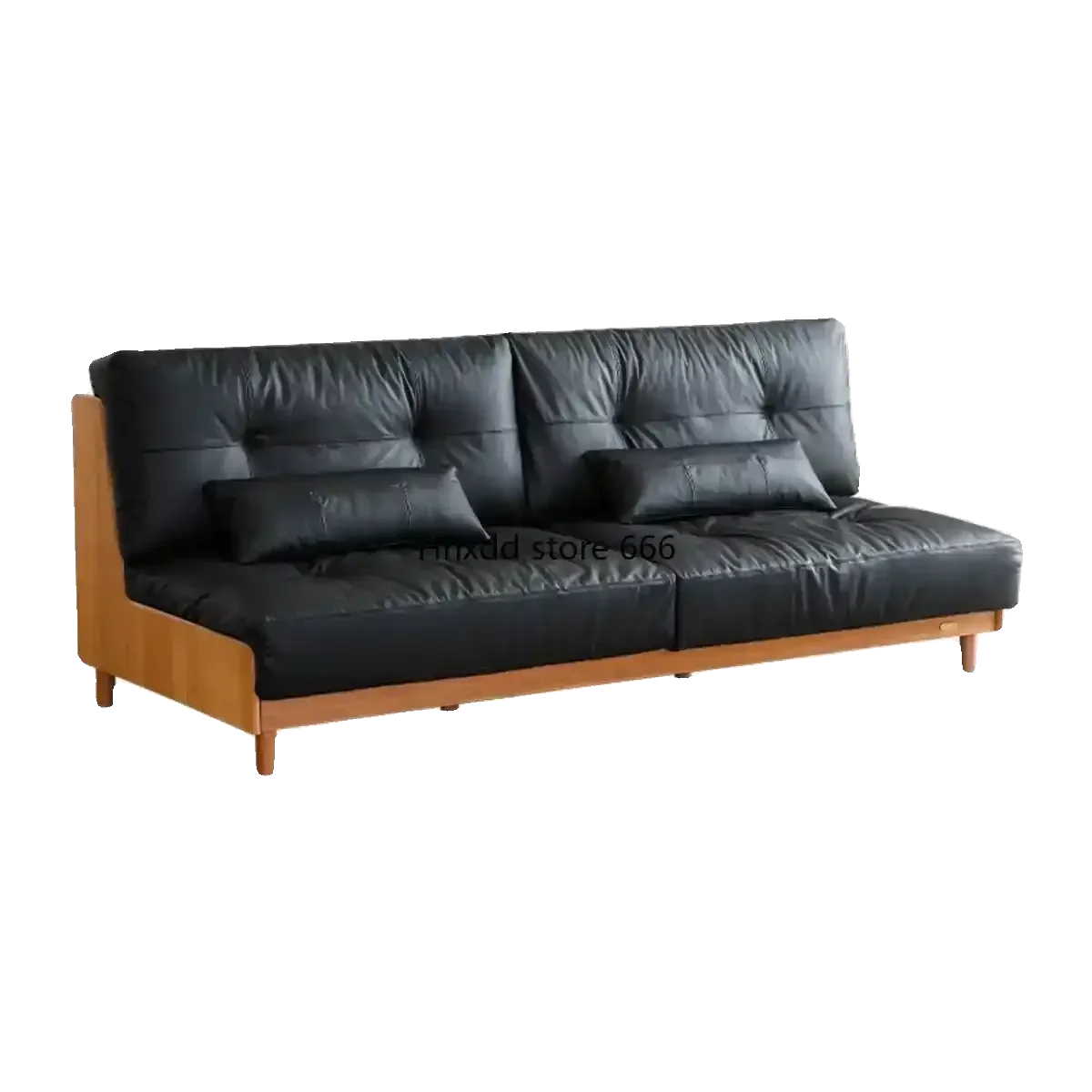 Extended leather sofa goes to the living room Japanese-style solid wood straight-row sofa Cherry wood sofa