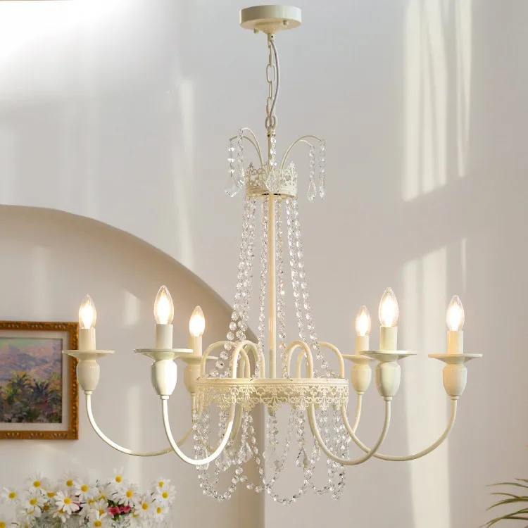 フランス風クリーム色の風のクリスタルキャンドルシャンデリア、アメリカンライトラグジュアリー、レトロでロマンチックなリビングルーム、寝室、ダイニングルーム、階段