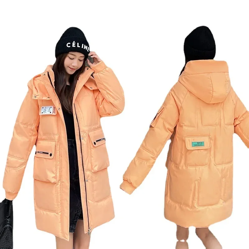 2024 nova jaqueta feminina de inverno parka para baixo jaquetas de algodão casual casaco longo solto grosso quente com capuz parkas outwear à prova dwaterproof água