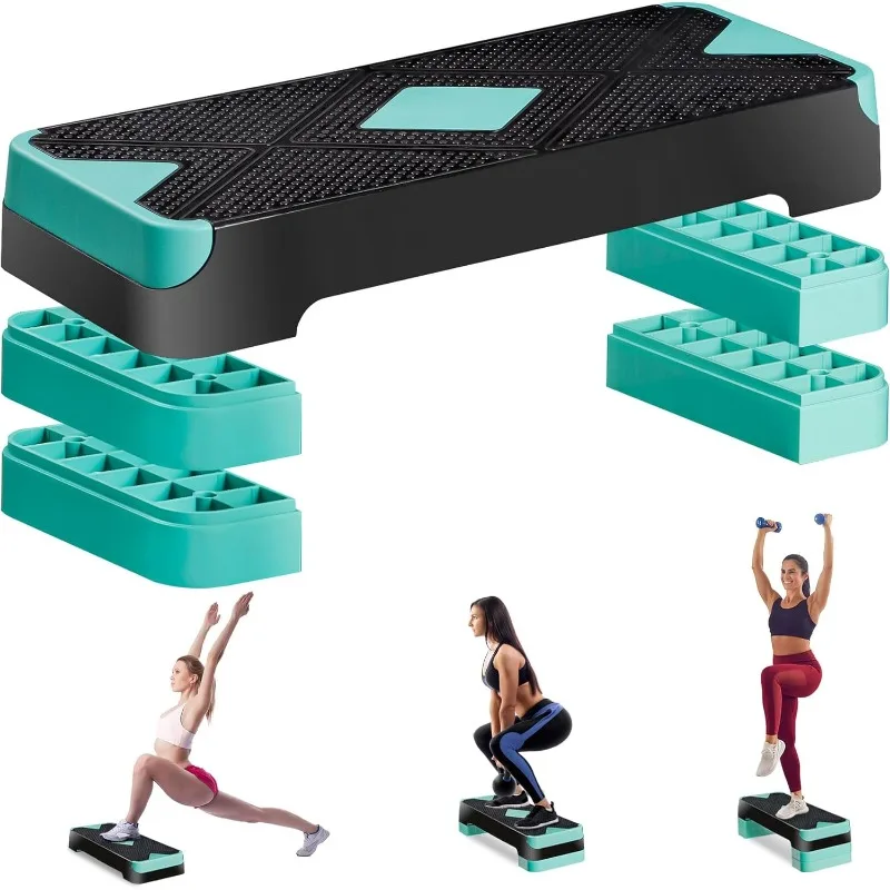 

26.5 Inch Aerobic Exercise Step Platform for Home Gym, 4” 6” 8”Adjustable Risers for Home Gym Fitness Workout, Stepper Step Trai