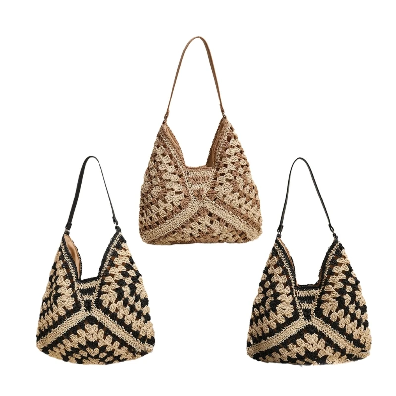 

Hollows Out Handbags for Women Fashion Seasides Beach Bag Straw Shoulder Bag