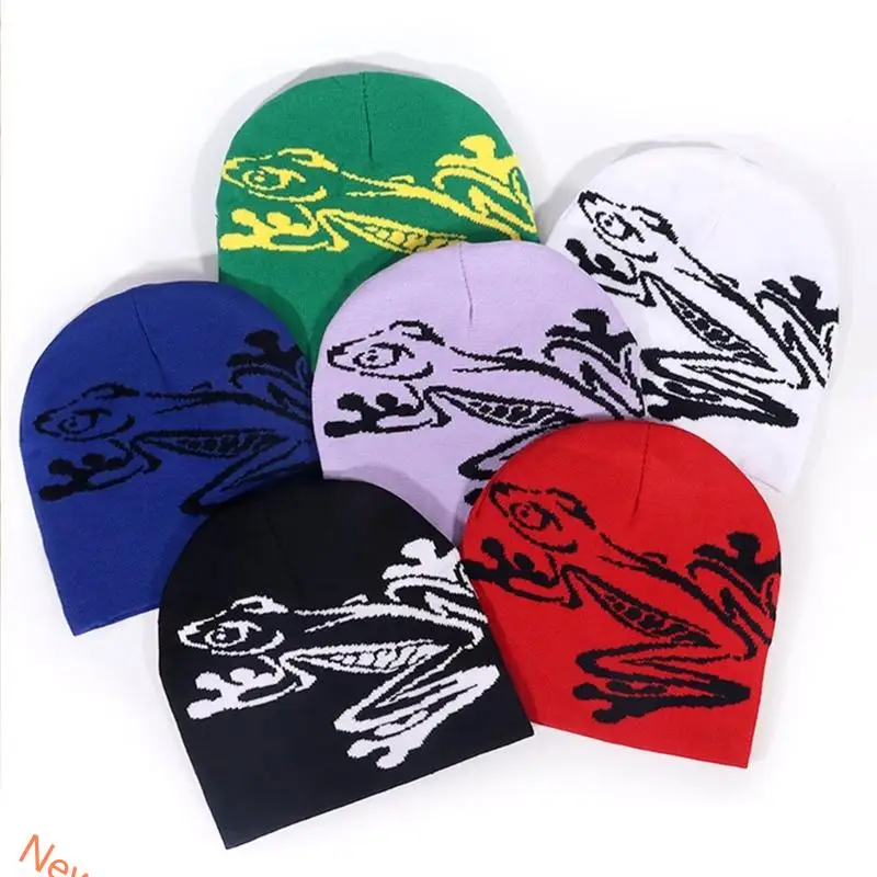 

Hip Jump Fashion Treefrog Print Interlaced Hat Permanent Acrylic Unisex Winter Addition LXAD