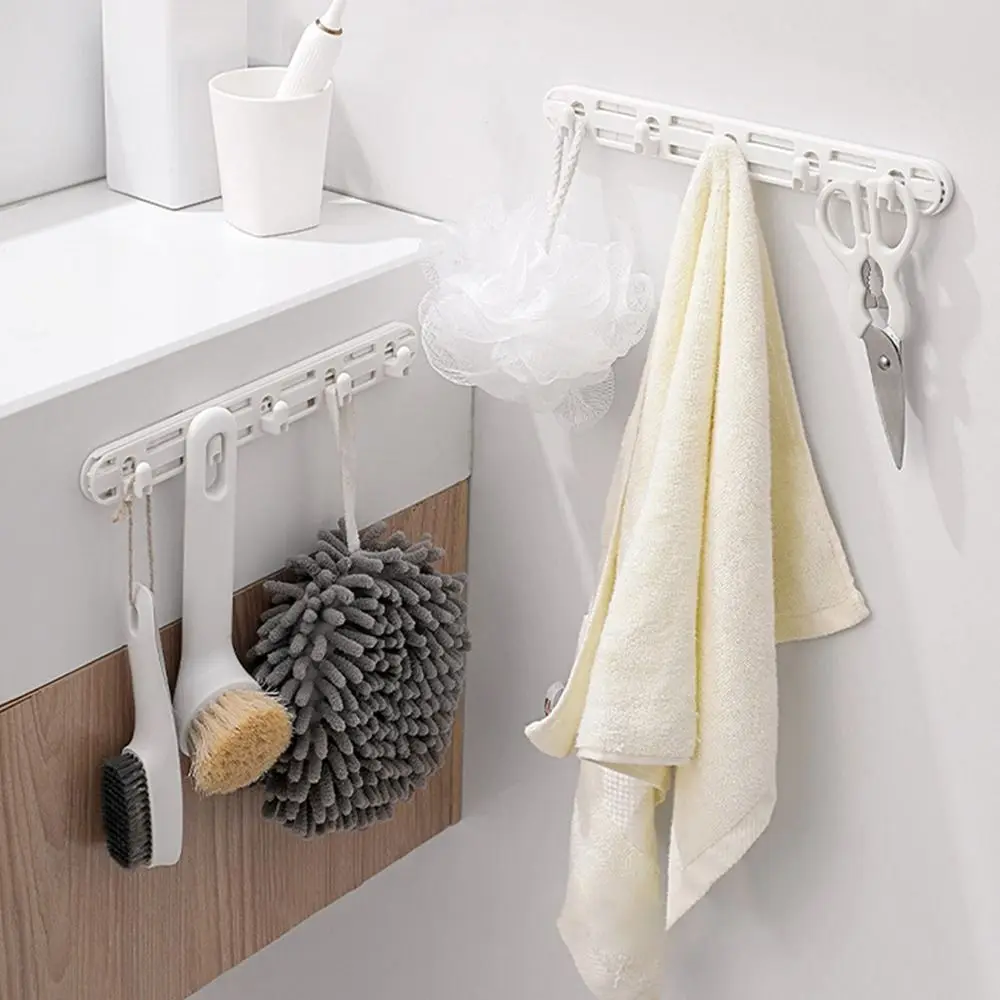 Kitchen Space-saving 5 Hooks Punch-free Pull-out Rack Organizer Wall Mounted Rack Towel Holder Coat Rack Hooks Plastic Hanger