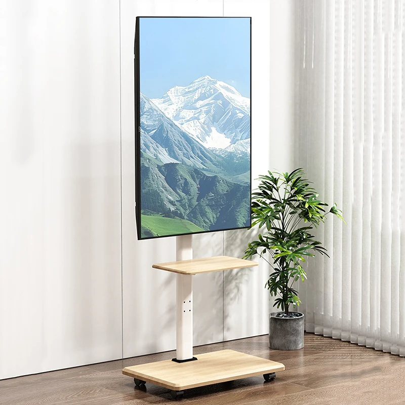 TV Brackets Floor Vertical Television Shelf Removable with Wheels Rack Hand-cranked Lifting TV Shelves Rotation Television Racks
