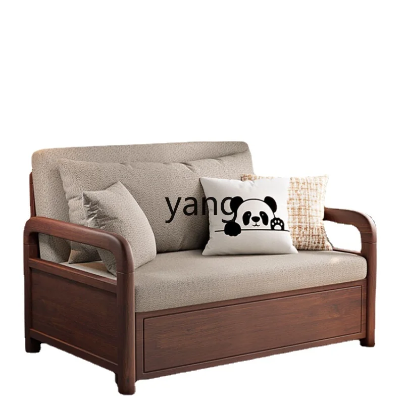 Yjq Solid Wood Sofa Bed Foldable Dual-Purpose Single Small Apartment Study Multi-Functional Wooden Chinese Style