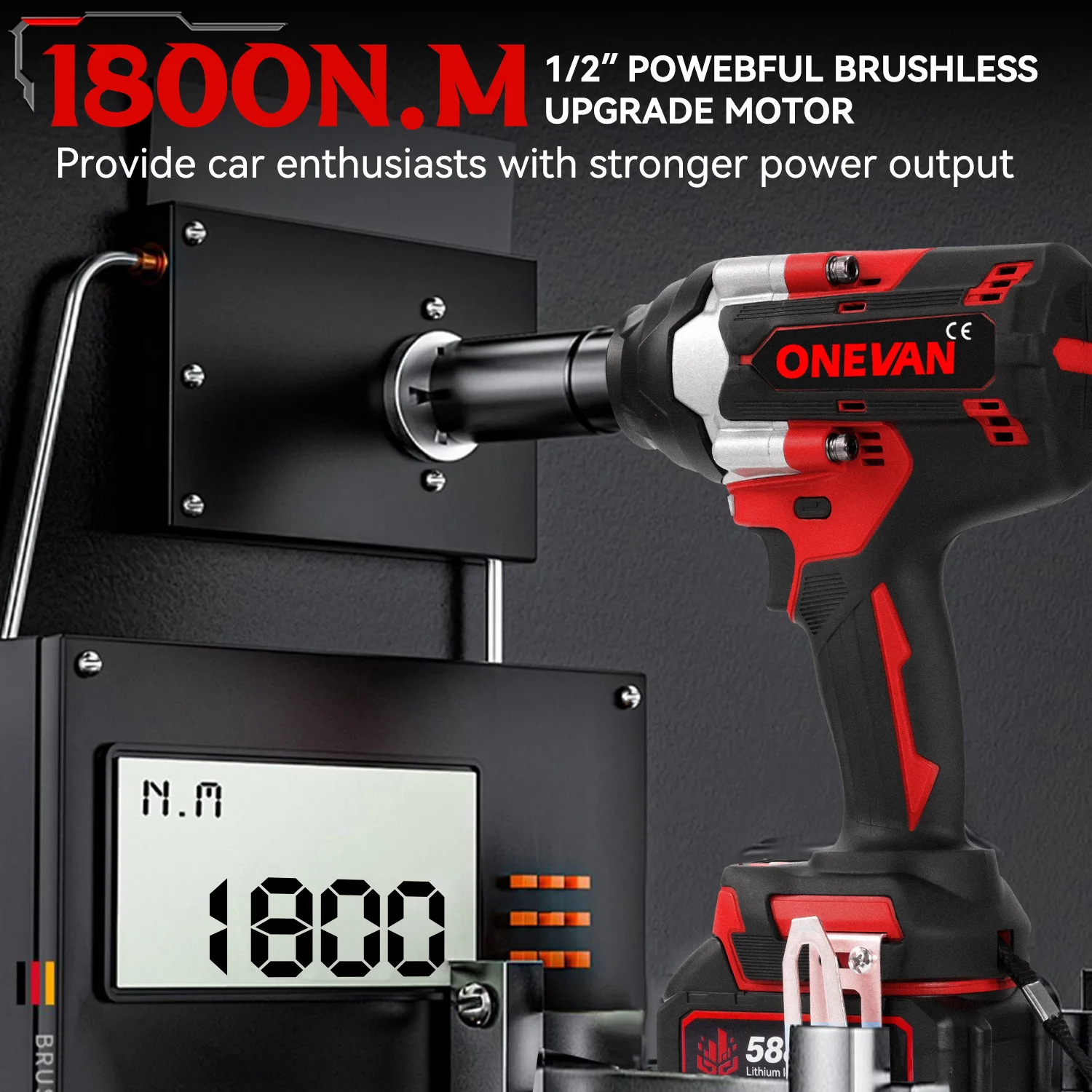 ONEVAN 1800N.M مفتاح ربط كهربائي بدون فرشاة 1500 وات مفك براغي محمول لاسلكي أداة كهربائية لدبوس بطارية ماكيتا 18 فولت #4