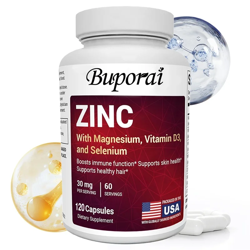 

Zinc with Magnesium, Vitamin D3, Selenium - Supports Immune, Skin, Hair, and Nail Health, Enhances Immunity, Promotes Absorption