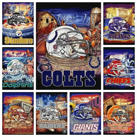 Affiche de football américain, peinture au diamant 5D, broderie au point de croix, mosaïque, perceuse ronde complète, décoration d'intérieur, cadeau d'art mural, bricolage